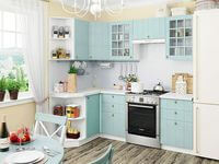 Небольшая угловая кухня в голубом и белом цвете Гомель